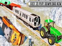 Chained tractor towing train simulator