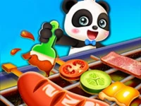 Cute panda cooks food